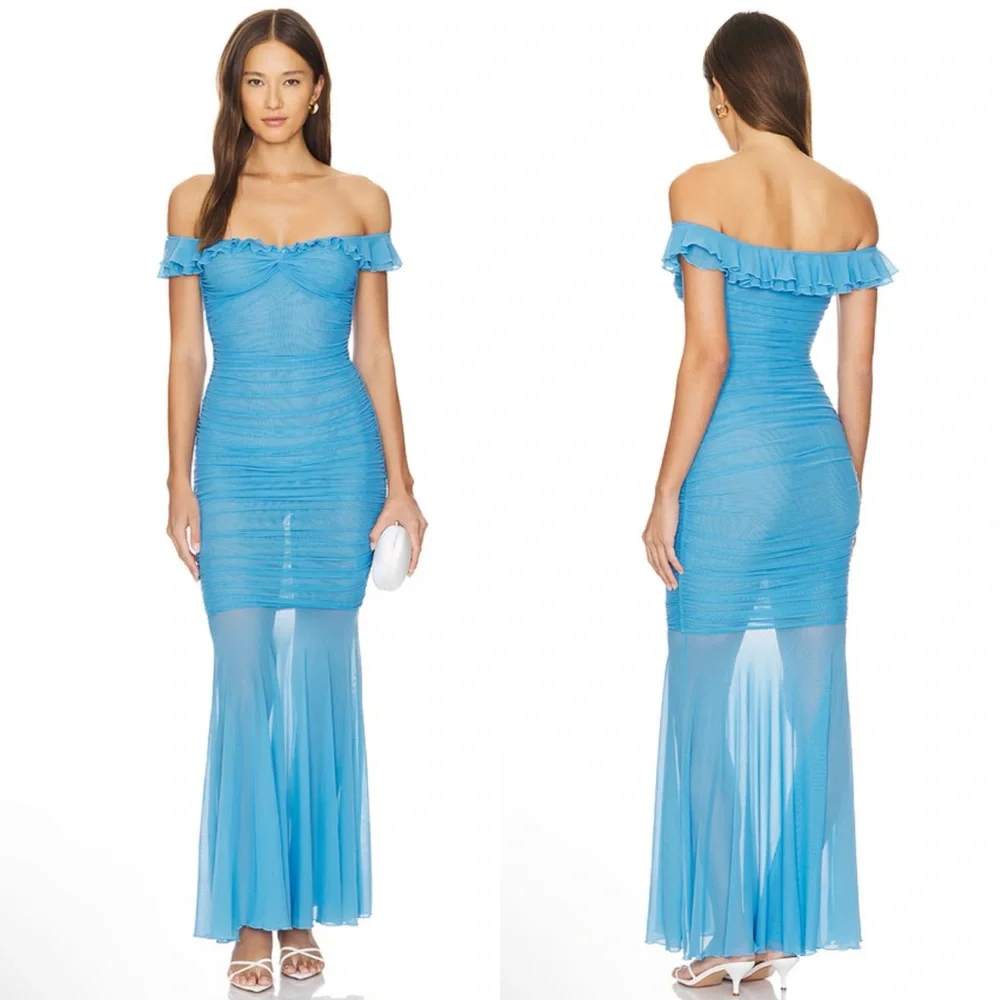 Majorelle Khalyla Off The Shoulder Maxi Gown In Blue